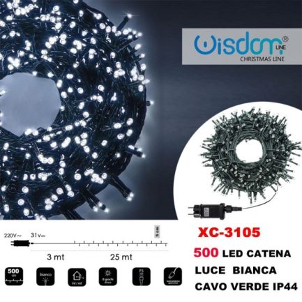 Catena Luminosa di Natale a 500 LED con 8 giochi di Luce per uso Interno/Esterno Luce Bianca - immagine 3