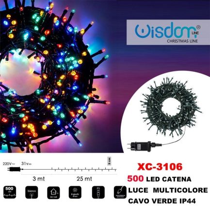 Catena Luminosa di Natale a 500 LED con 8 giochi di Luce per uso Interno/Esterno (Luce Multicolore) - immagine 3