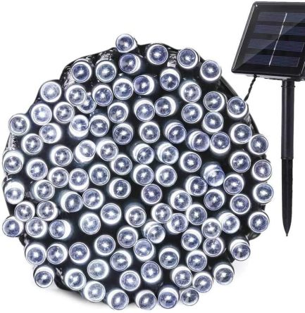Catena Luminosa Solare di Natale a 200 LED con 8 giochi di Luce per uso Interno/Esterno (Luce Bianca)