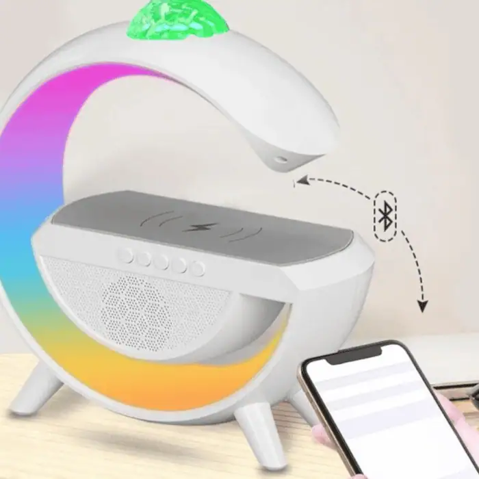 Lampada Da Tavolo LED RGB Con Proiettore Luci Display LCD Altoparlante Bluetooth Radio FM USB TF AUX Batteria 1500mAh 2