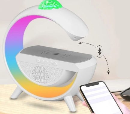 Lampada da tavolo LED RGB con proiettore luci display LCD altoparlante Bluetooth Radio FM USB TF AUX batteria 1500mAh - immagine 4