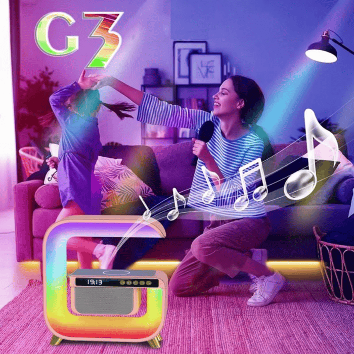 Lampada LED RGB Forma Cubo Con Ricarica Wirelless Bluetooth Speaker Radio Batteria Lunga Durata 3