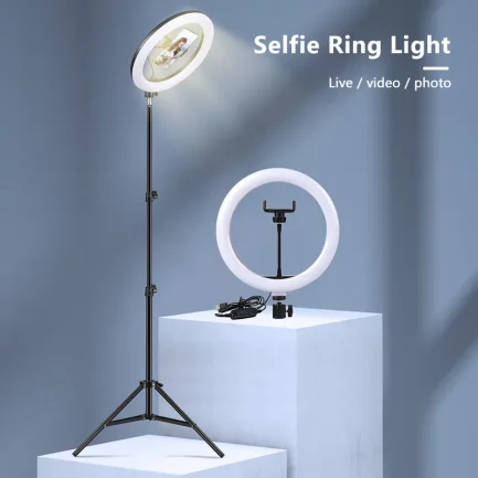 Anello Luminoso LED 12″ per selfie con treppiedi multi funzionale regolabile altezza 1,60mt - immagine 5