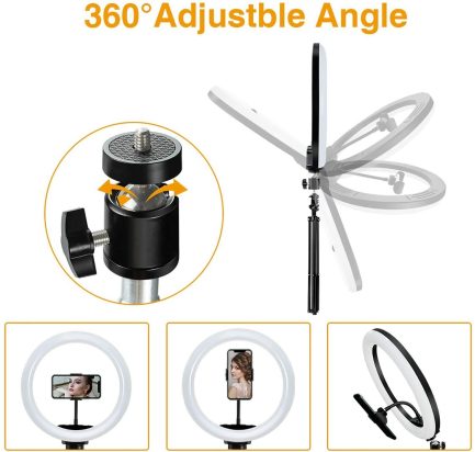 Anello Luminoso LED 12″ per selfie con treppiedi multi funzionale regolabile altezza 1,60mt - immagine 4