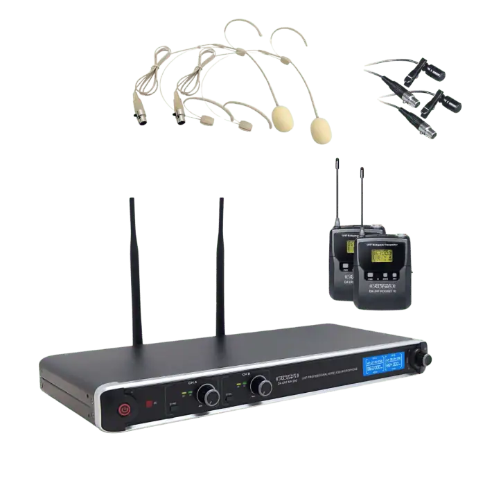 Sistema Radiomicrofono DEFINITIVE AUDIO Uhf PT200 con 2 bodypack e archetti 1