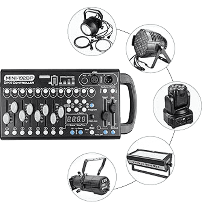 Mini Centralina Wireless 2.4ghz a Batteria Ricaricabile DMX 192CH Con Controller Mixer Luci 2