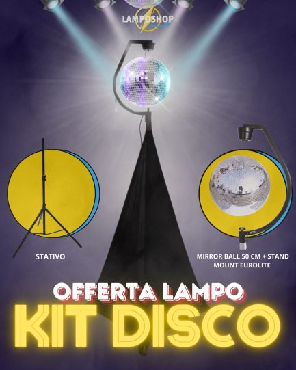 Kit Disco completo con supporto sfera mirrorball stativo con copertura offerta Lampo