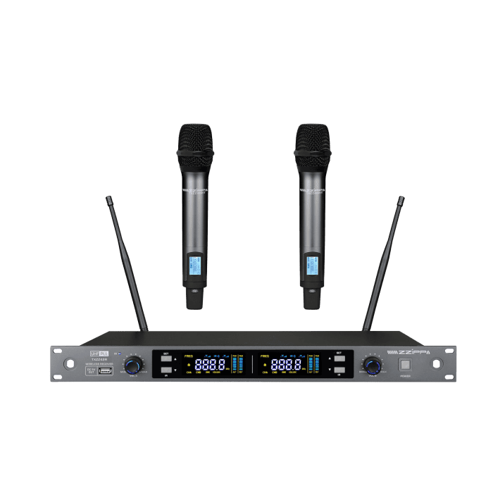 Sistema radiomicrofono ZZIPP TXZZ420 a canali UHF 2×48 CH con 2 microfoni palmari