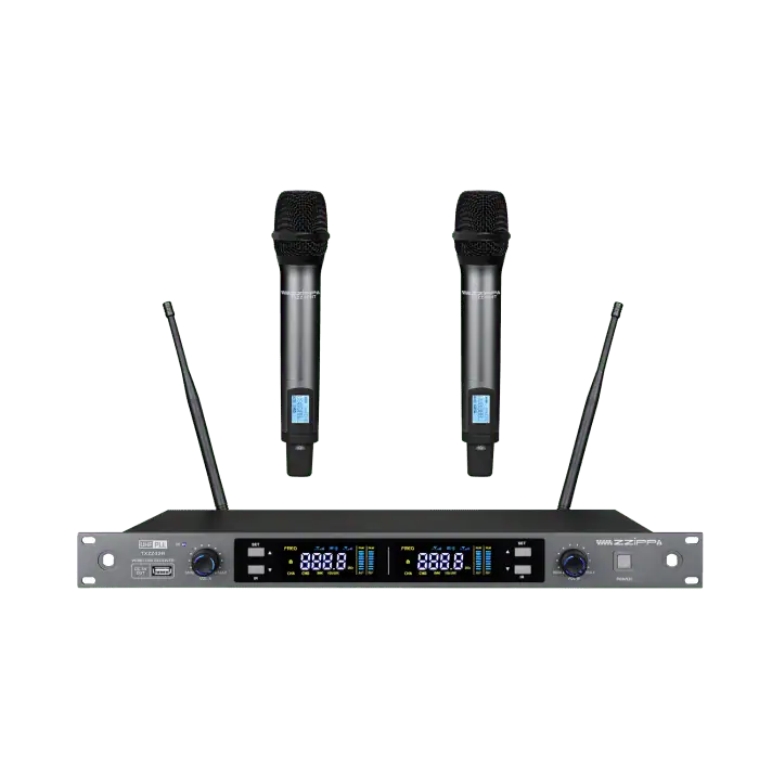 Sistema radiomicrofono ZZIPP TXZZ420 a canali UHF 2×48 CH con 2 microfoni palmari