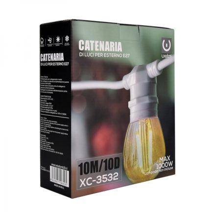 Catenaria Pendente Luminosa per Esterno Catena di Luci da 10 metri con 10 porta lampade E27 (BIANCA) - immagine 4