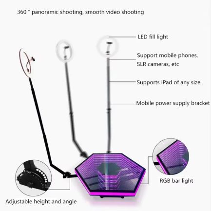 Photo BOOTH In Vetro Esagonale con Anello di Luce SELFIE e Poggiapiedi Luminoso RGB Con Flight Case Incluso - immagine 3