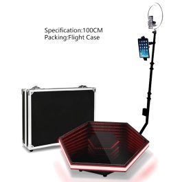 Photo BOOTH In Vetro Esagonale con Anello di Luce SELFIE e Poggiapiedi Luminoso RGB Con Flight Case Incluso