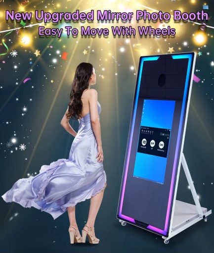 Cabina Portatile Con Ruote Photo Booth Per Selfie Video Specchio Touch Screen Luci LED Con Supporto Fotocamera e Stampante Completo di Flight Case - immagine 5
