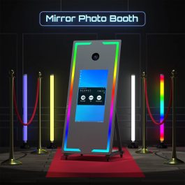 Cabina Portatile Con Ruote Photo Booth Per Selfie Video Specchio Touch Screen Luci LED Con Supporto Fotocamera e Stampante Completo di Flight Case