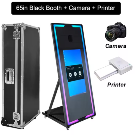 Cabina Portatile Con Ruote Photo Booth Per Selfie Video Specchio Touch Screen Luci LED Con Supporto Fotocamera e Stampante Completo di Flight Case - immagine 3