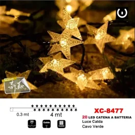 Catena luminosa di Natale a forma di stelle 20 LED luce calda alimentazione a batterie
