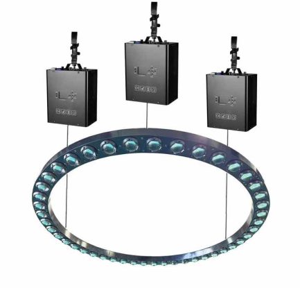 Halo pro kinekt ring anello luminoso di sollevamento LED RGBW con 3 motori altezza max 7 metri incluso flight case wisdom