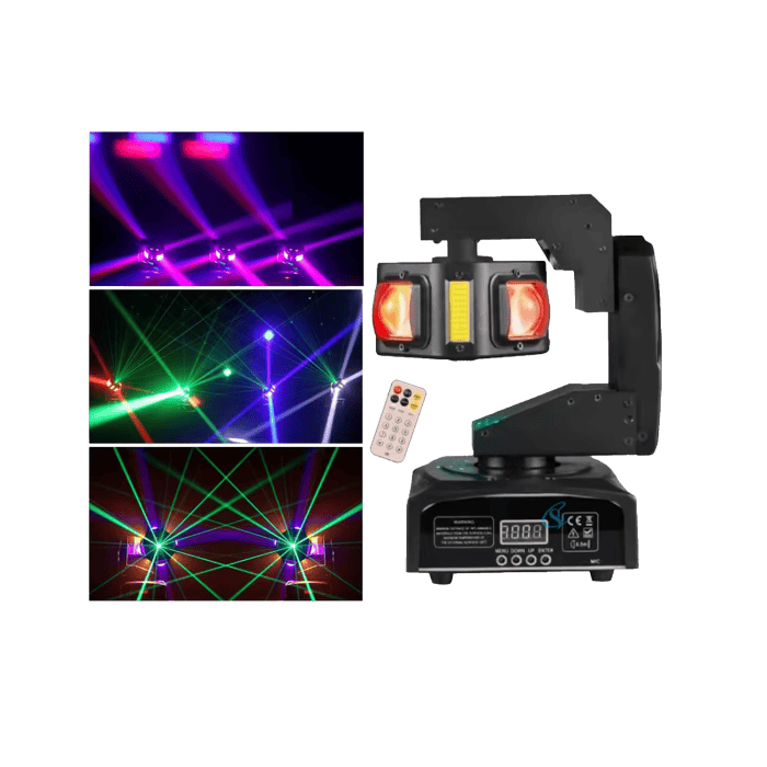 Mini Testa Mobile Alien LED RGBW Con Luce Calda Piu Laser Verde Rotazione Infinita 360 3
