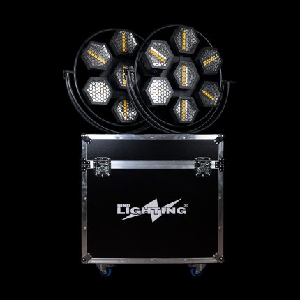 Lampada Mini Port Flower RGB + Luce Calda con Fly Case su Sfondo Nero