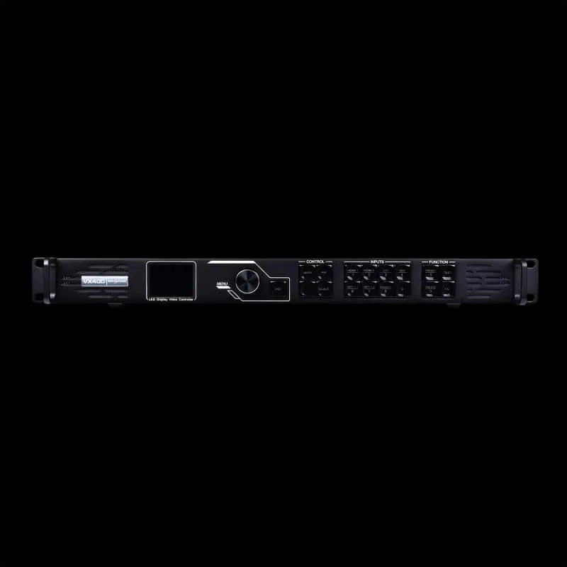 Processore VX400 Novastar per LED Wall Professionali in Prospettiva Frontale su Sfondo Nero