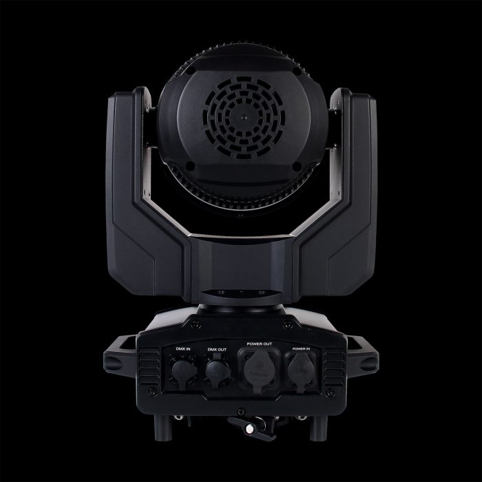 Testa Mobile Wash 7x40W RGBW IP65 Retro in Prospettiva Frontale su Sfondo Nero