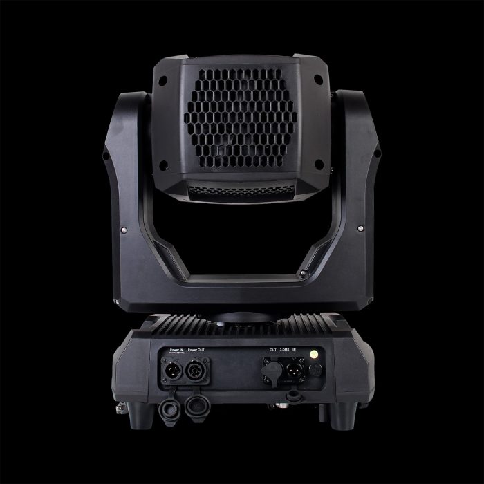 Testa Mobile Sharpy 380 IP65 Retro in Prospettiva Frontale su Sfondo Nero