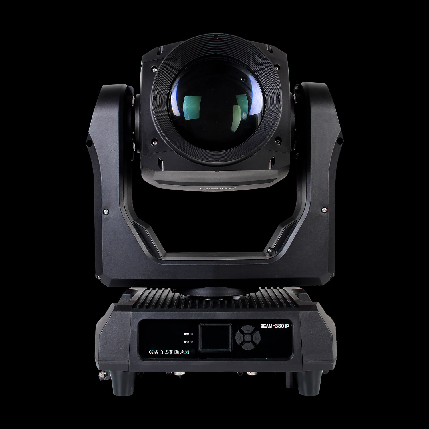 Testa_Mobile_Mini_Turtle_380_IP65_in_Prospettiva_Frontale Testa Mobile Turtle Waterproof 380W IP65 in Prospettiva Frontale su Sfondo Nero