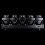 Barra LED Motorizzata Retro in Prospettiva Frontale su Sfondo Nero