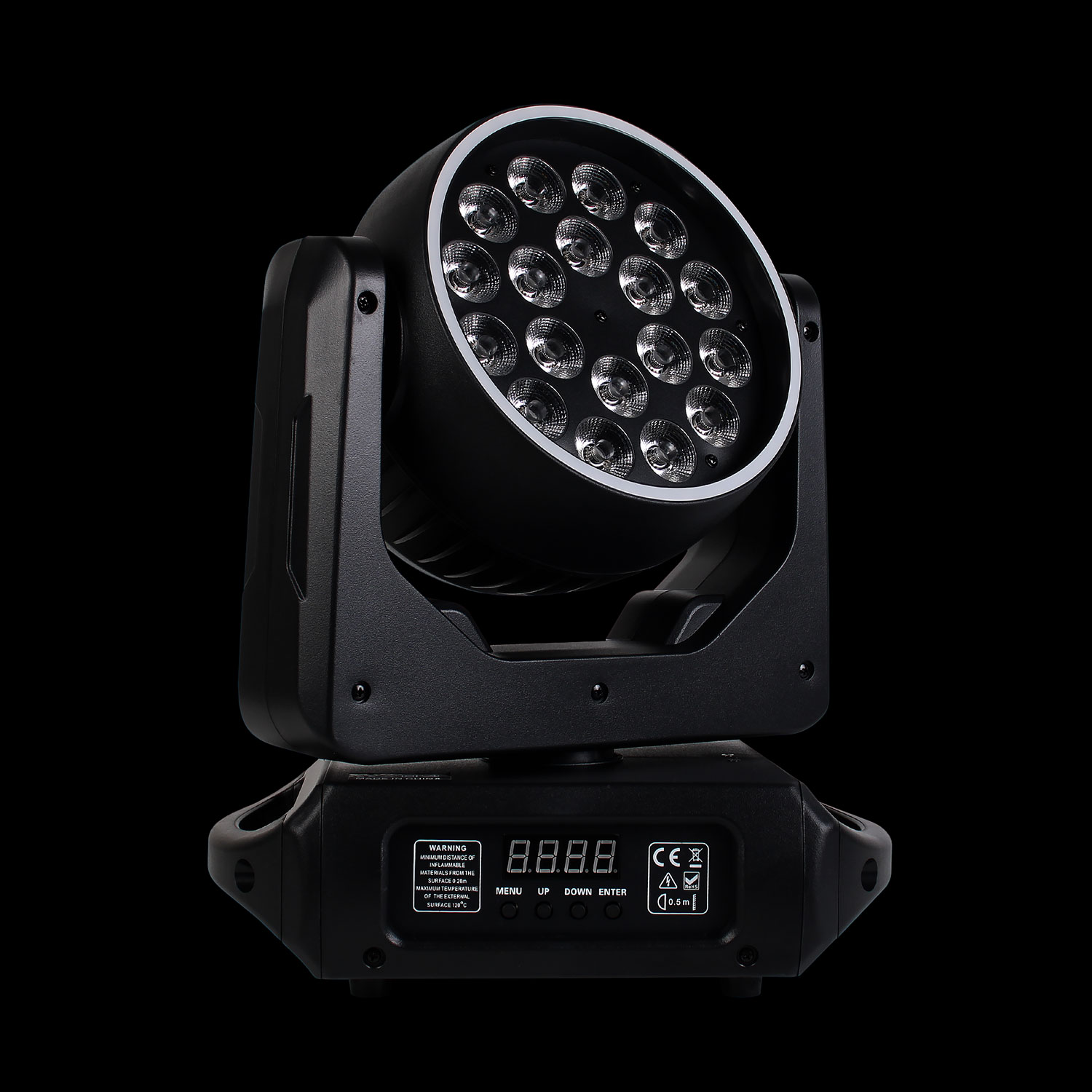 Testa_Mobile_Wash_RGBW_con_Ring_LED Testa Mobile Wash RGBW con Ring su Sfondo Nero