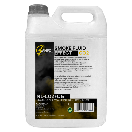 Liquido Professionale 5 Litri per Macchina del Fumo Effetto CO2 a Dissolvenza Rapida | Fluido Scenico di Origine Vegetale Made in Italy Atossico e Certificato CE | Ideale per Effetti Speciali, Discoteche, Concerti e Teatri - Tanica 5L ad Alta Efficienza Lampo Fluids