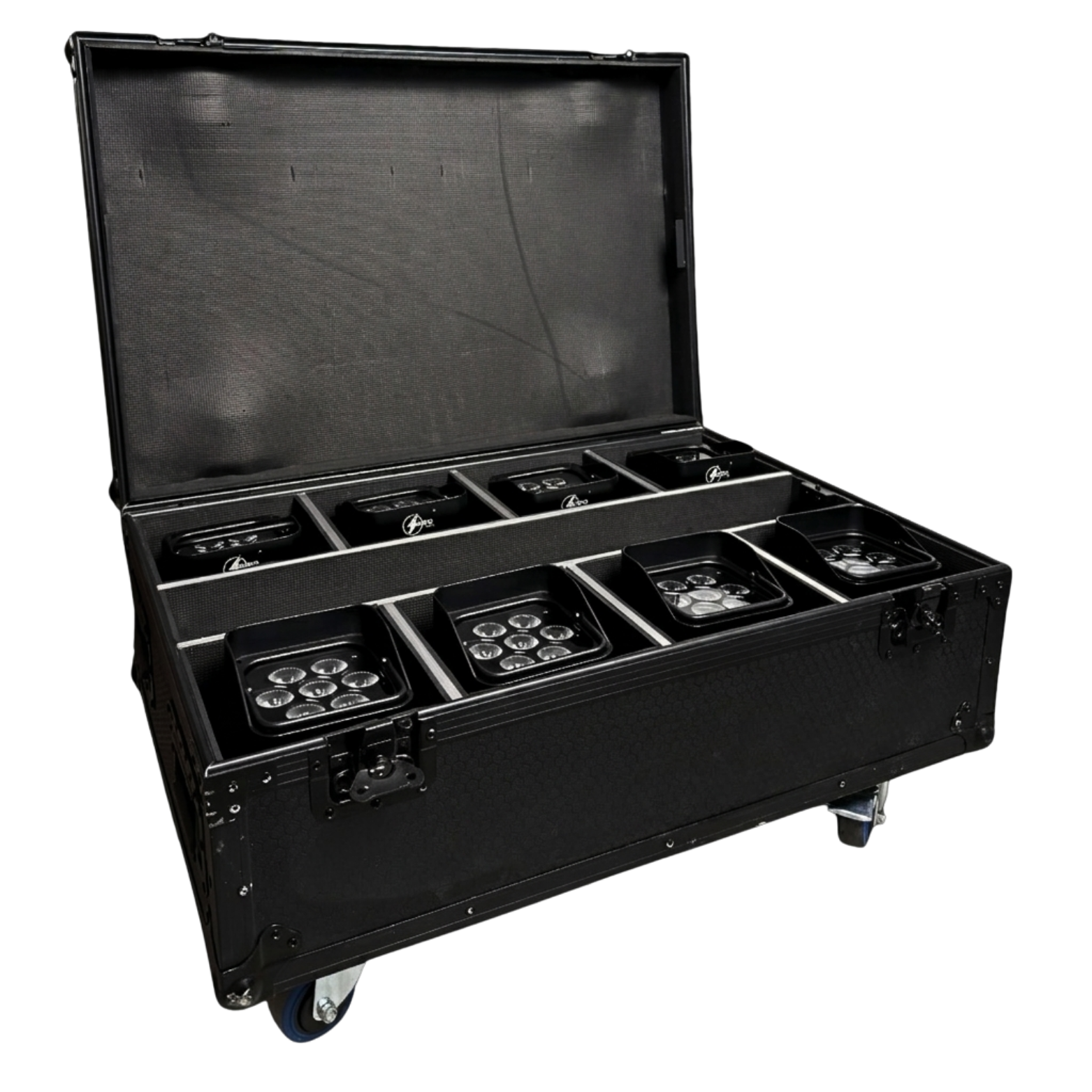 Flycase 8 Fari a Batteria Smart Wireless Waterproof IP65 7x20W RGBACL con DMX Wireless, WiFi Sweden e App 1 maglietta verde 26